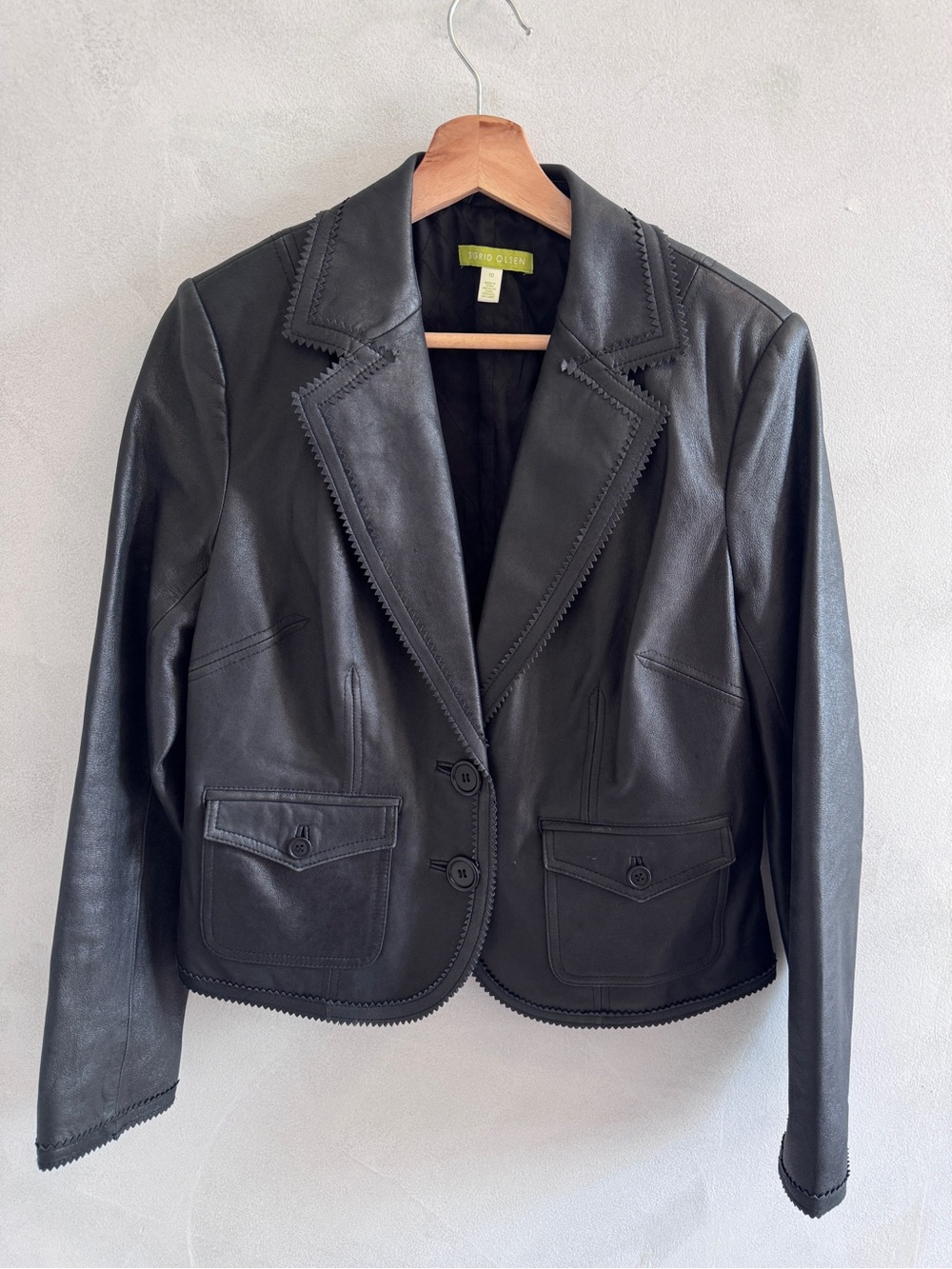 Sigrid Olsen - Black Leather Notch-Lapel Jacket
